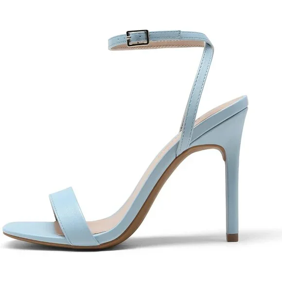 Women’s Baby-BlueHigh Stilettos Open Square Toe Ankle Strap Comfortable Heel